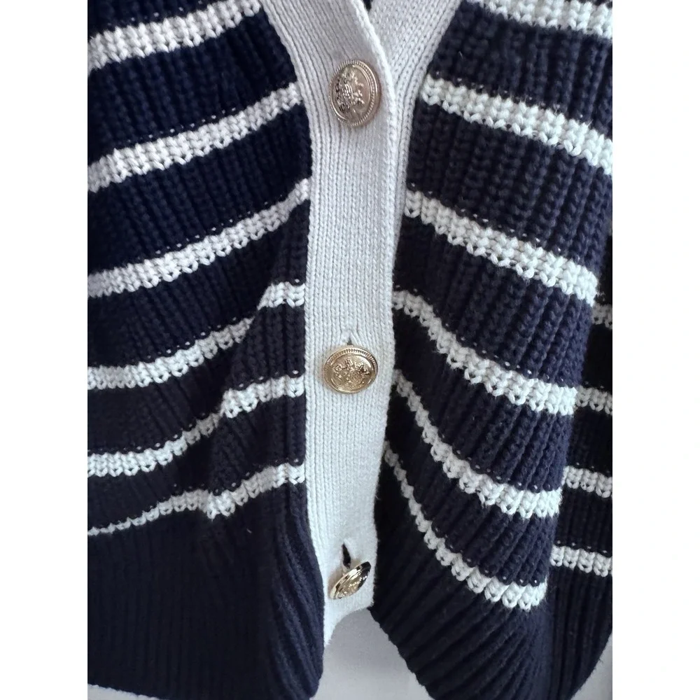 GAP‎ Shaker-Stich Long Sleeve VNeck Cardigan Sweater Classic Navy Medium